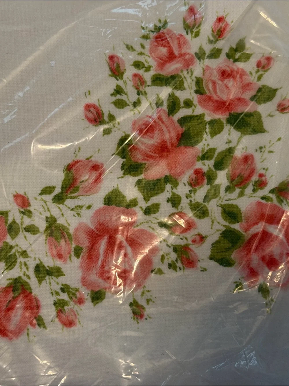 🆕Vintage NOS Cannon combed 100% cotton pink rose garland white full/Double flat
